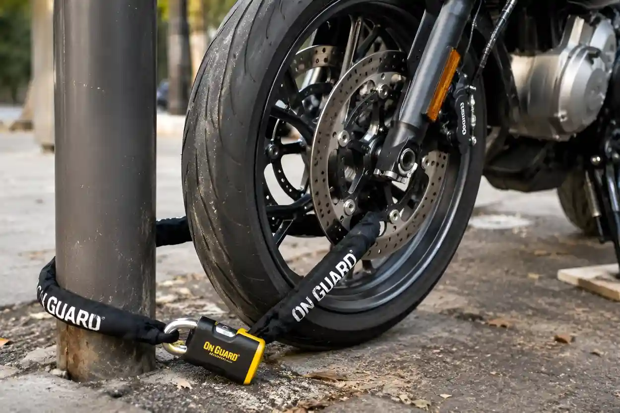 moto attachée avec un U